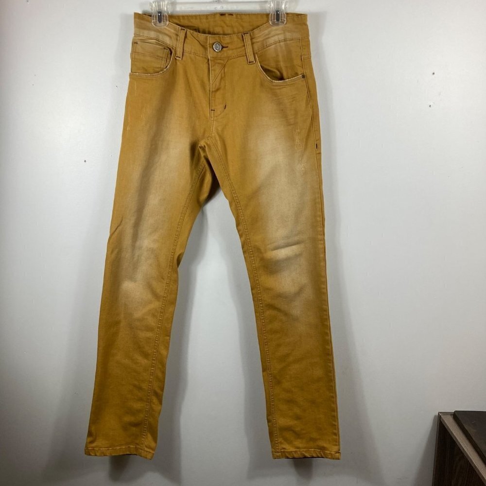 Mens Brazilian‎ Sawary Denim Distressed Slim Jeans Gold 33